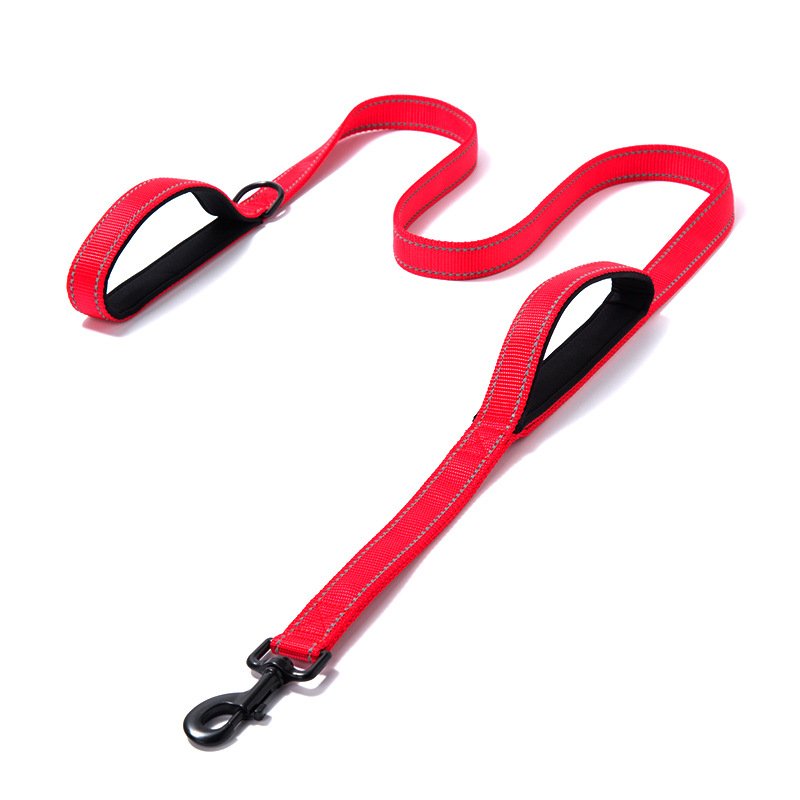 Wholesale Double Handle Traffic Dog Leash Reflective red