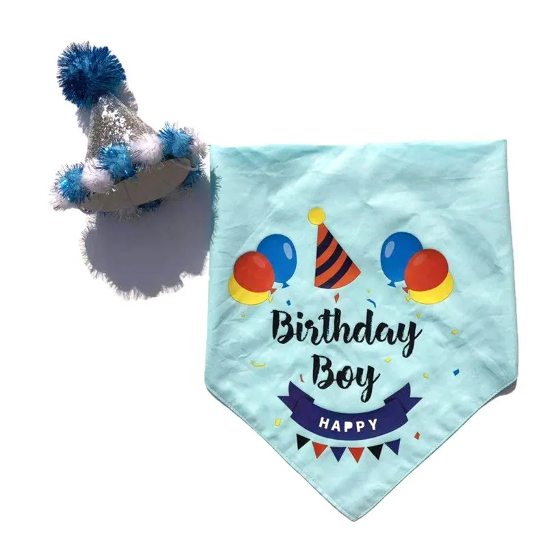 Großhandel Hund Geburtstag Party Supplies Hut Bandana Set blau
