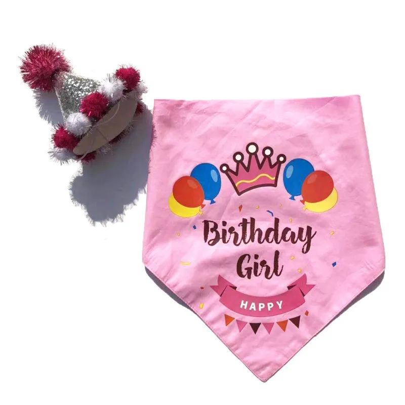 Wholesale Dog Birthday Party Supplies Hat Bandana Set Pink